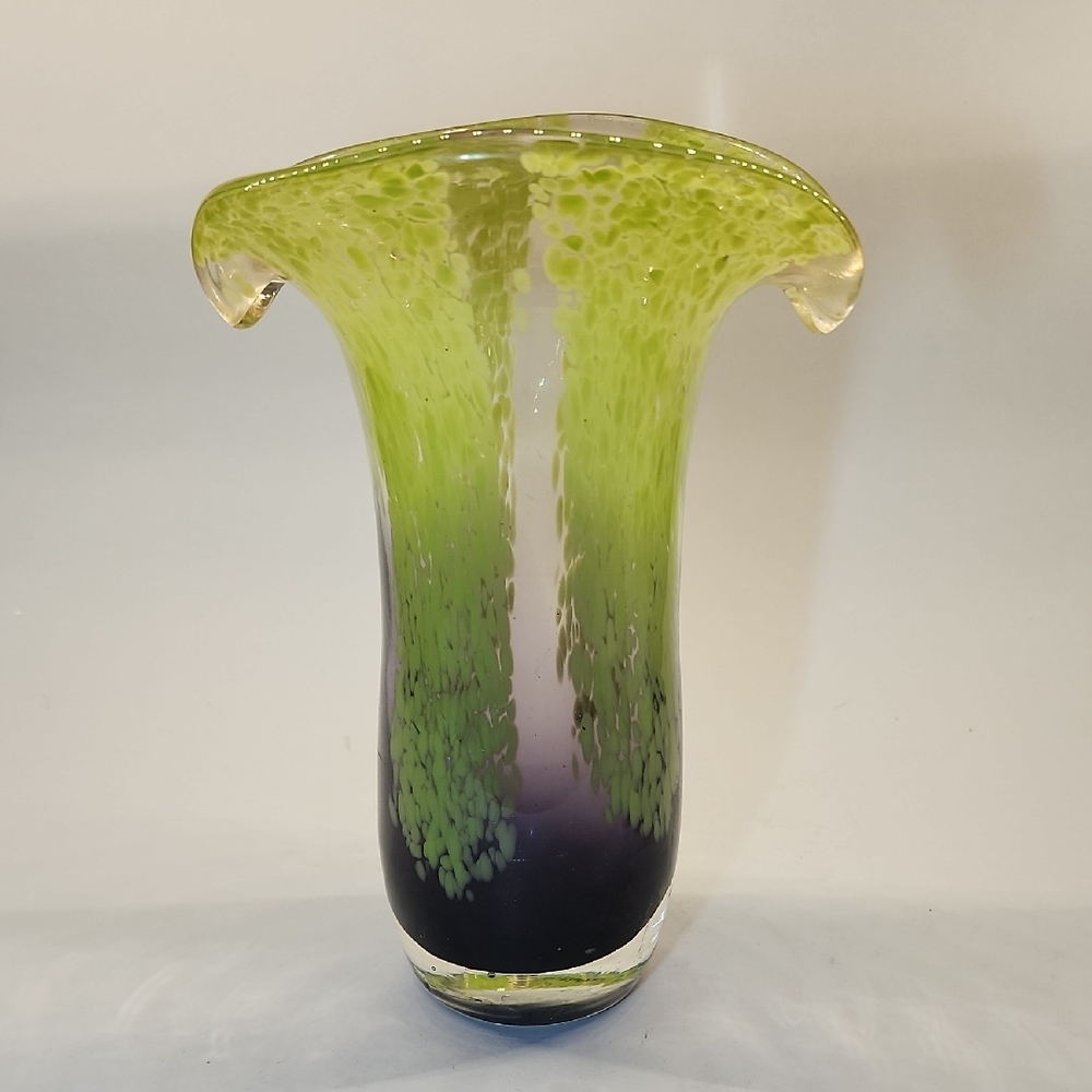 Green Purple Art Glass Vase Murano Style Hand Blown